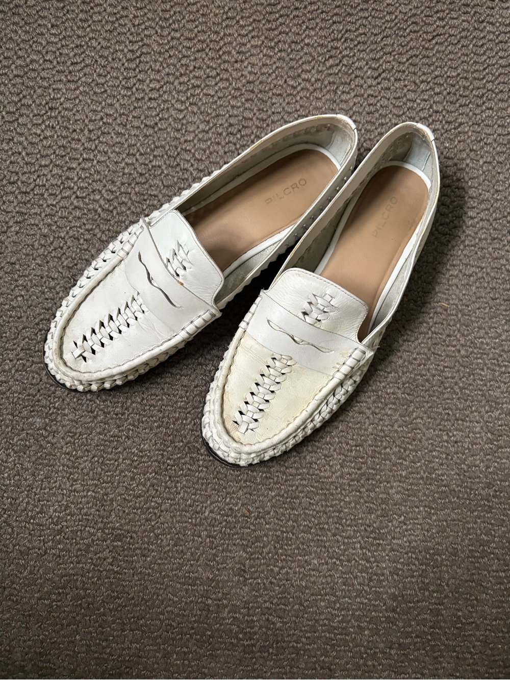 Pilcro White Woven Leather Penny Loafers